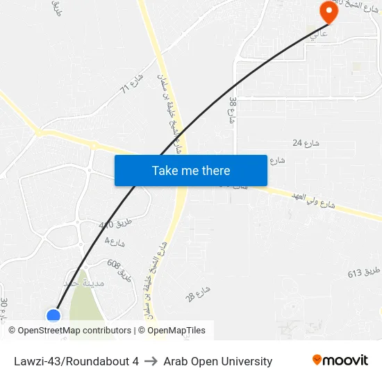 Lawzi-43/Roundabout 4 to Arab Open University map