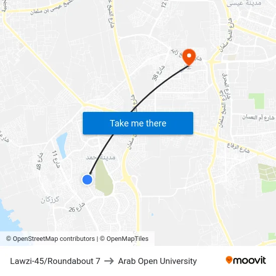 Lawzi-45/Roundabout 7 to Arab Open University map