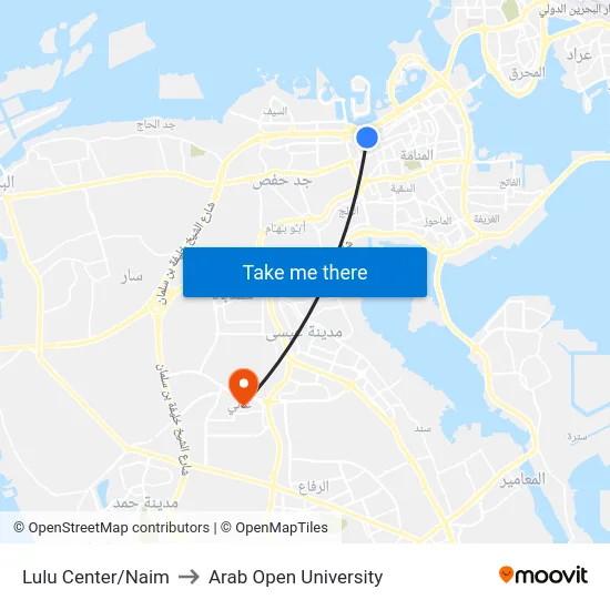 Lulu Center/Naim to Arab Open University map