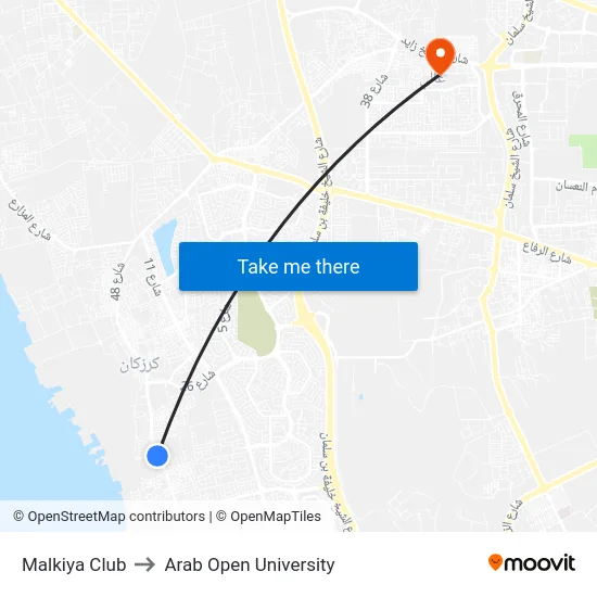 Malkiya Club to Arab Open University map