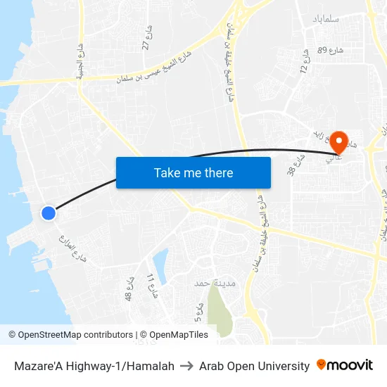 Mazare'A  Highway-1/Hamalah to Arab Open University map