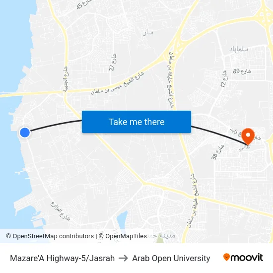 Mazare'A Highway-5/Jasrah to Arab Open University map