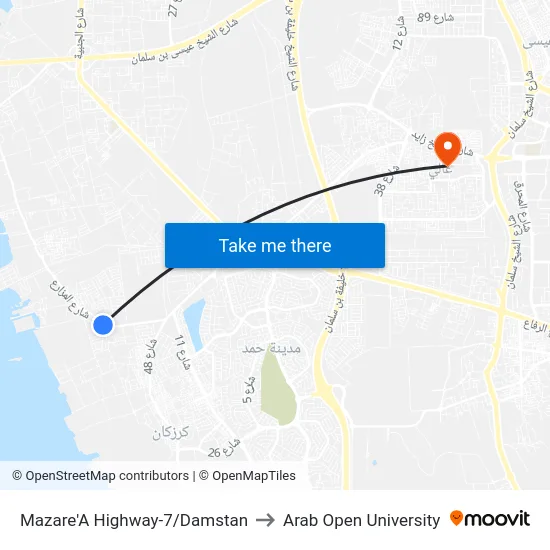 Mazare'A Highway-7/Damstan to Arab Open University map