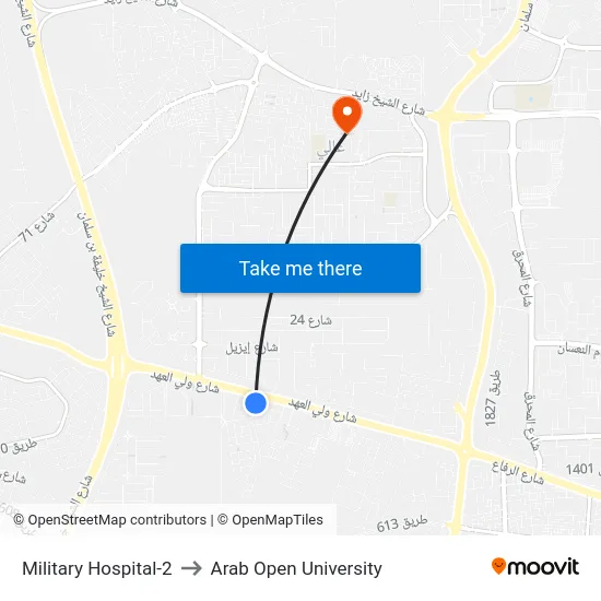 Military Hospital-2 to Arab Open University map