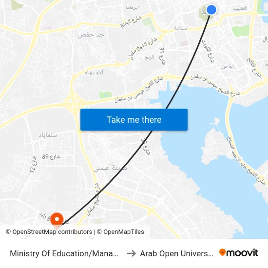Ministry Of Education/Manama to Arab Open University map