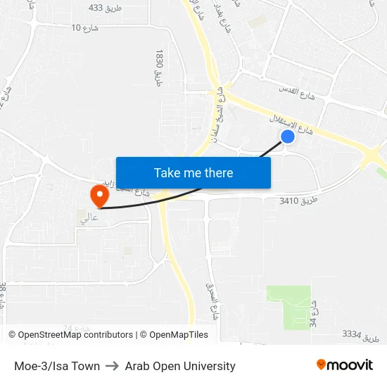 Moe-3/Isa Town to Arab Open University map