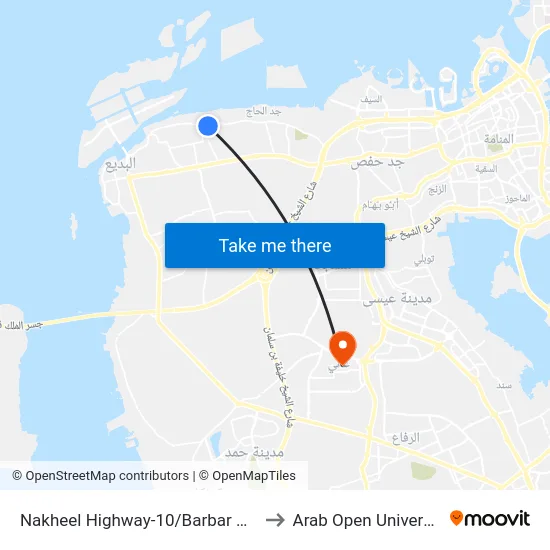 Nakheel Highway-10/Barbar Club to Arab Open University map