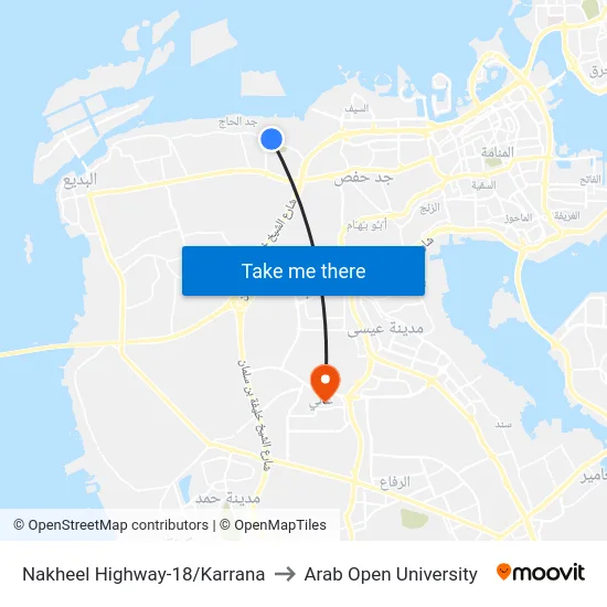 Nakheel Highway-18/Karrana to Arab Open University map