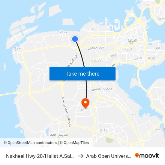 Nakheel Hwy-20/Hallat A.Saleh to Arab Open University map