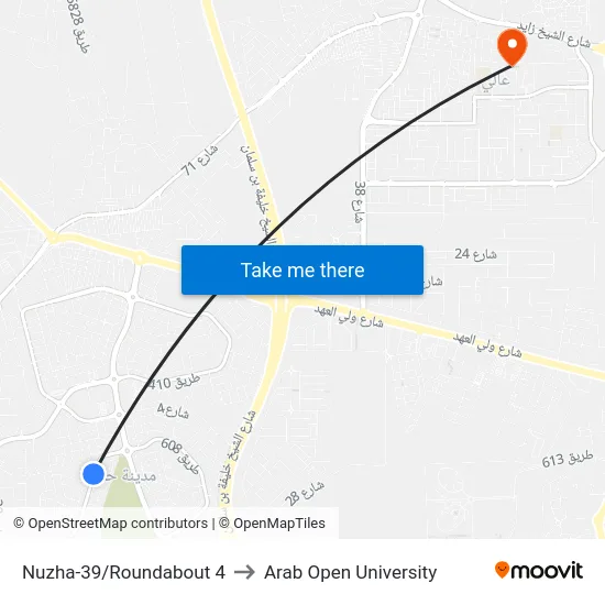 Nuzha-39/Roundabout 4 to Arab Open University map