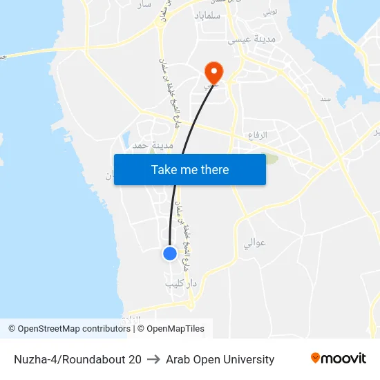 Nuzha-4/Roundabout 20 to Arab Open University map