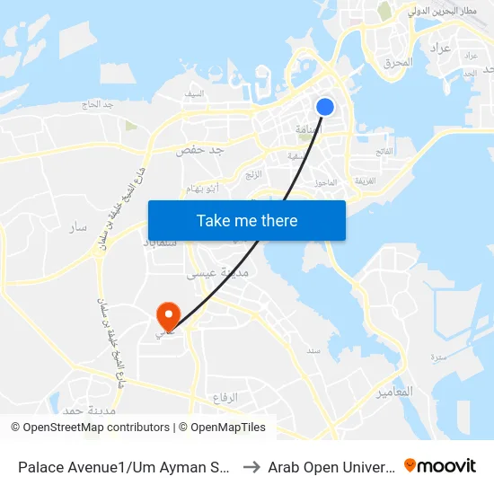 Palace Avenue1/Um Ayman School to Arab Open University map