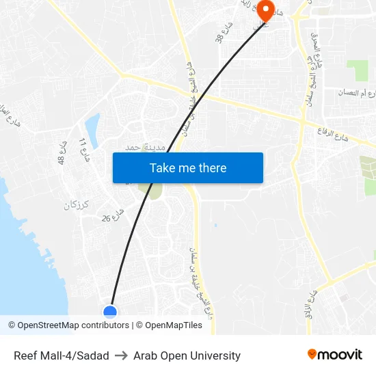 Reef Mall-4/Sadad to Arab Open University map