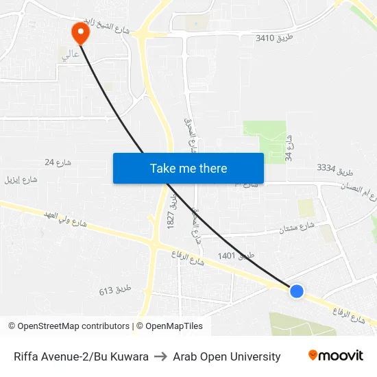 Riffa Avenue-2/Bu Kuwara to Arab Open University map