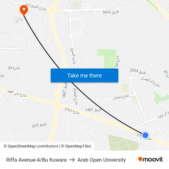 Riffa Avenue-4/Bu Kuwara to Arab Open University map