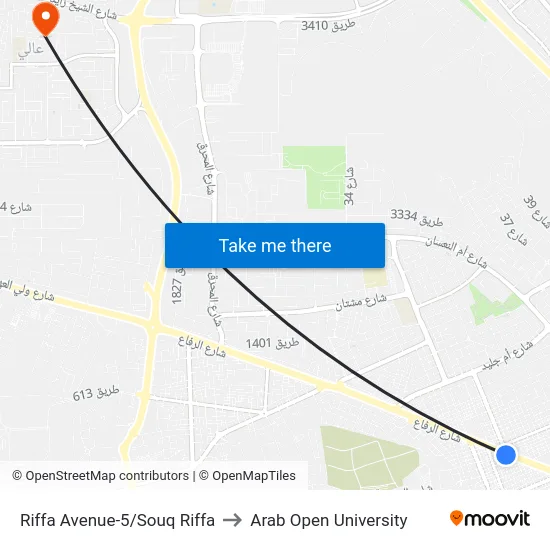 Riffa Avenue-5/Souq Riffa to Arab Open University map