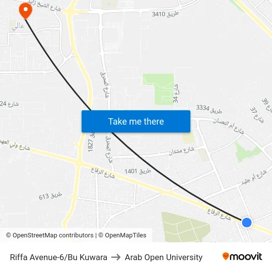 Riffa Avenue-6/Bu Kuwara to Arab Open University map