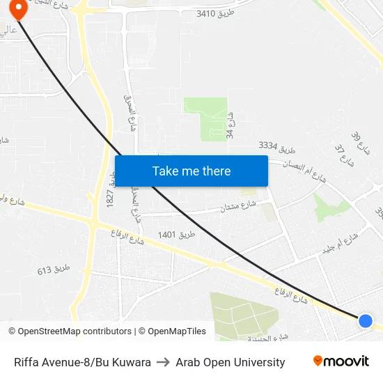 Riffa Avenue-8/Bu Kuwara to Arab Open University map