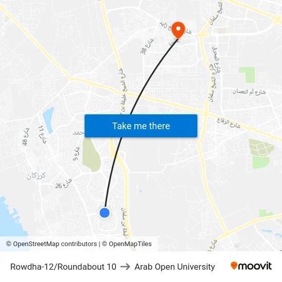 Rowdha-12/Roundabout 10 to Arab Open University map