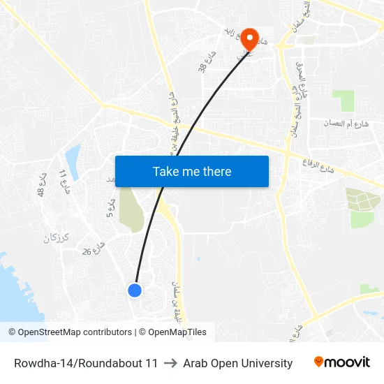 Rowdha-14/Roundabout 11 to Arab Open University map