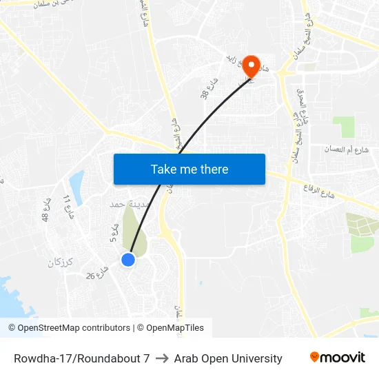 Rowdha-17/Roundabout 7 to Arab Open University map