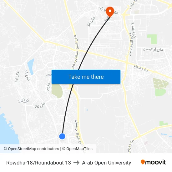 Rowdha-18/Roundabout 13 to Arab Open University map