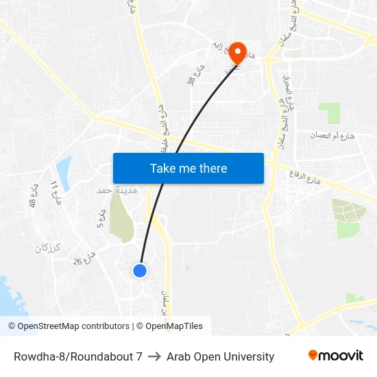 Rowdha-8/Roundabout 7 to Arab Open University map
