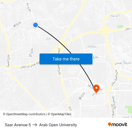 Saar Avenue-5 to Arab Open University map