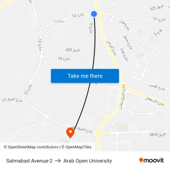 Salmabad Avenue-2 to Arab Open University map