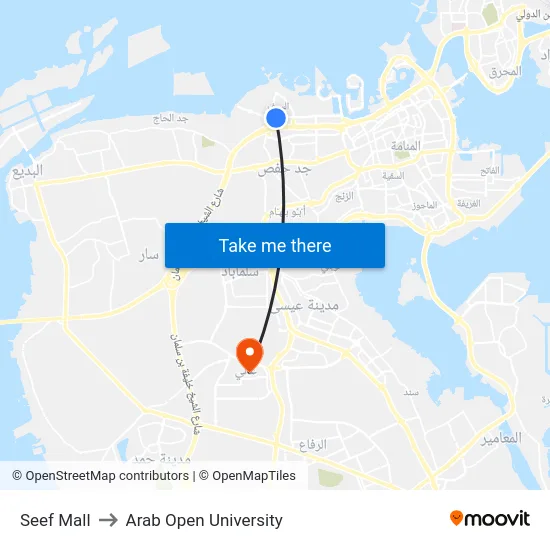 Seef Mall to Arab Open University map