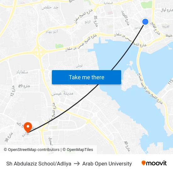 Sh Abdulaziz School/Adliya to Arab Open University map