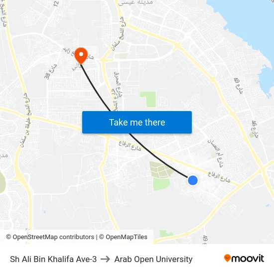 Sh Ali Bin Khalifa Ave-3 to Arab Open University map