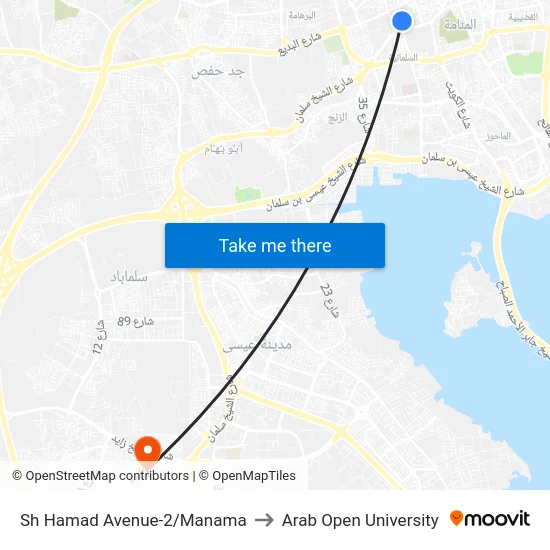 Sh Hamad Avenue-2/Manama to Arab Open University map