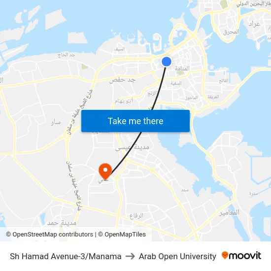 Sh Hamad Avenue-3/Manama to Arab Open University map