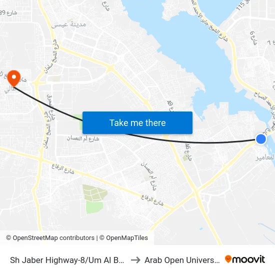 Sh Jaber Highway-8/Um Al Baid to Arab Open University map
