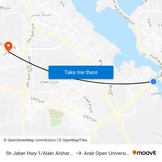 Sh Jaber Hwy-1/Alakr Alsharqi to Arab Open University map