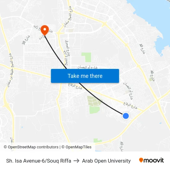 Sh. Isa Avenue-6/Souq Riffa to Arab Open University map