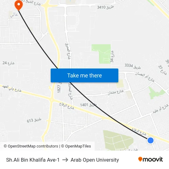 Sh.Ali Bin Khalifa Ave-1 to Arab Open University map