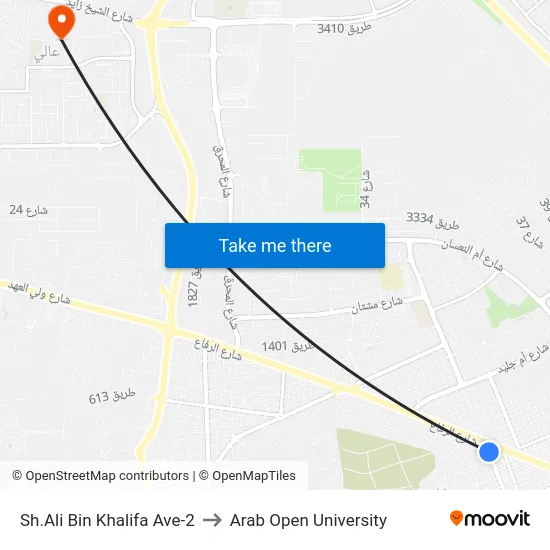 Sh.Ali Bin Khalifa Ave-2 to Arab Open University map