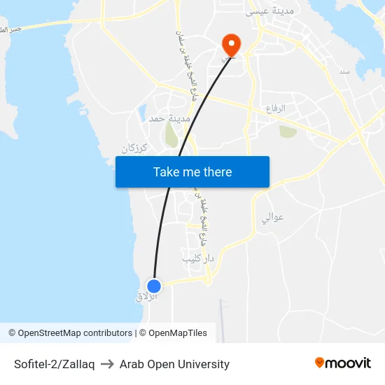Sofitel-2/Zallaq to Arab Open University map