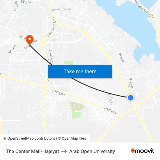 The Center Mall/Hajeyat to Arab Open University map