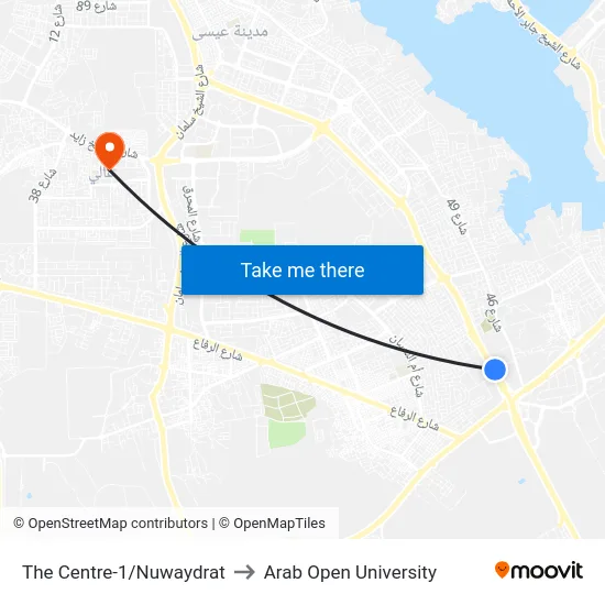 The Centre-1/Nuwaydrat to Arab Open University map