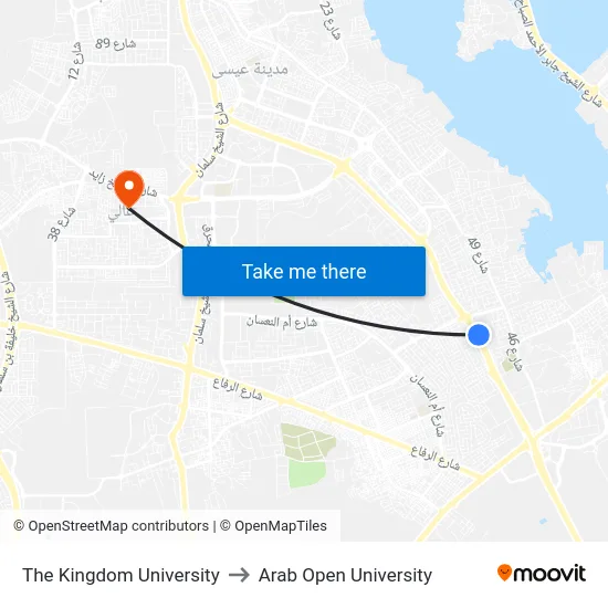 The Kingdom University to Arab Open University map