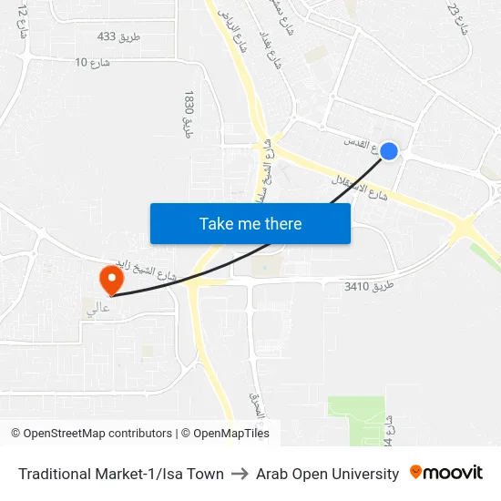Traditional Market-1/Isa Town to Arab Open University map