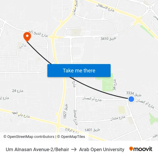 Um Alnasan Avenue-2/Behair to Arab Open University map
