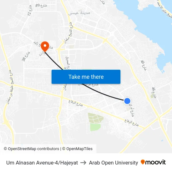 Um Alnasan Avenue-4/Hajeyat to Arab Open University map