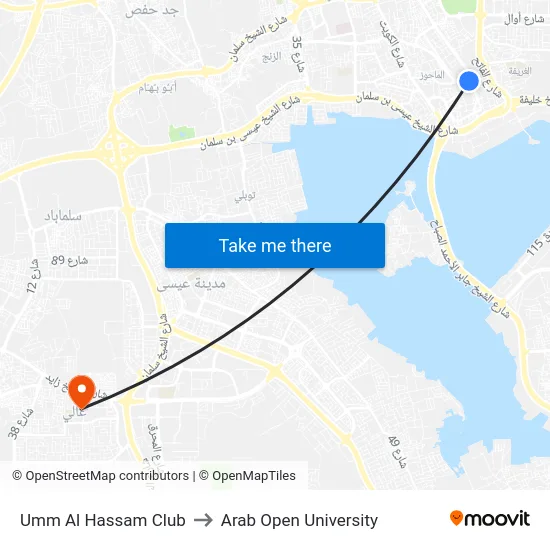 Umm Al Hassam Club to Arab Open University map