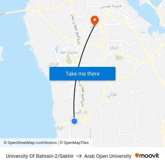 University Of Bahrain-2/Sakhir to Arab Open University map