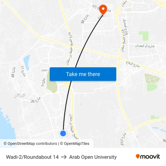 Wadi-2/Roundabout 14 to Arab Open University map