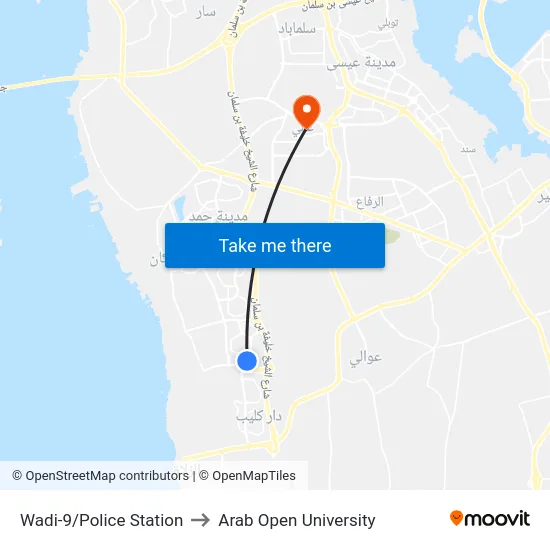 Wadi-9/Police Station to Arab Open University map